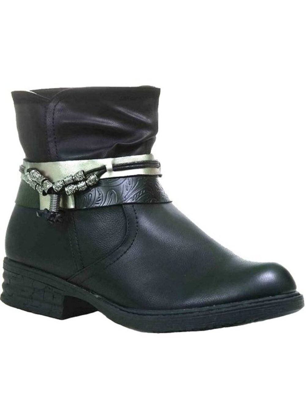 Via Pinky Women's Black Vegan Beaded Ankle Bootie Festival Western Cowgirl